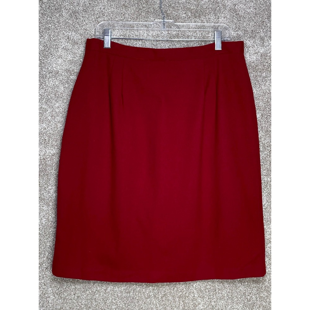 Michele Vintage 100% Wool Pencil Skirt Women 18 Red High Waist Office Academia